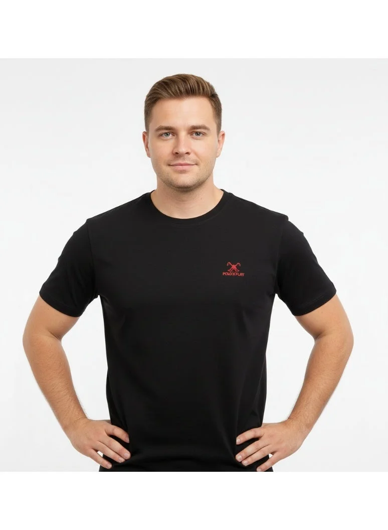 لعب البولو تيشيرت رجالي مطبوع أسود